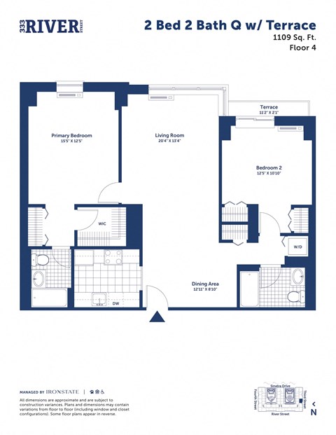 the floor plan of 2 bed 2 bath enw terrace